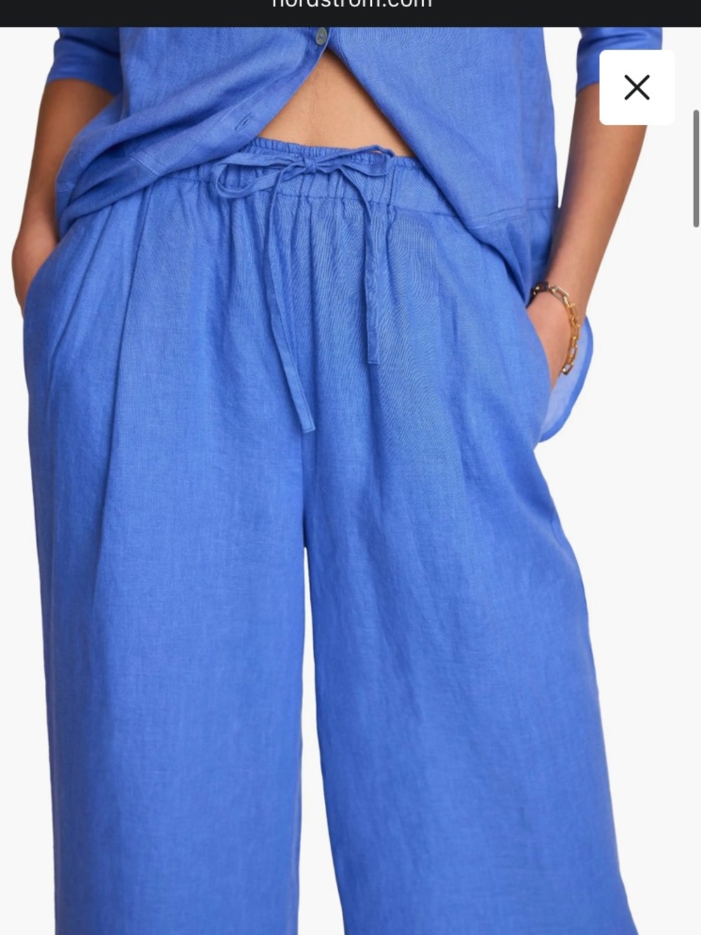 Mint Velvet Wide Leg Linen Trousers Pants L Long Tall Blue Minimal Elastic Waist - Picture 3 of 9